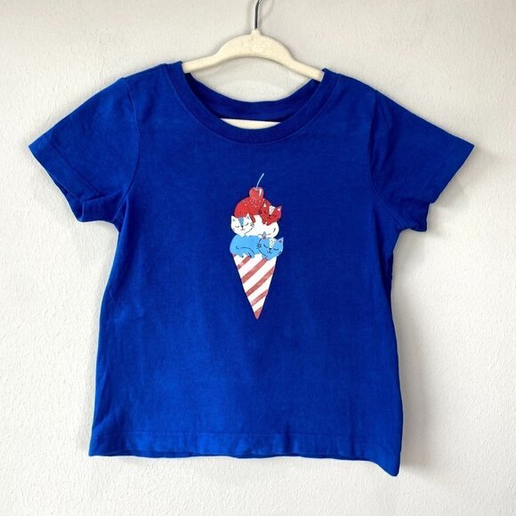 Hanna Andersson Patriotic Cat Ice Cream Tee 4 - Picture 1 of 7